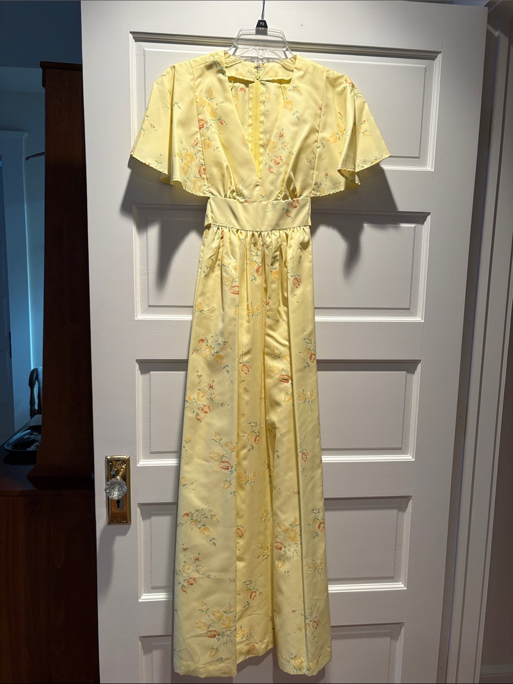 Yellow Floral Satin Maxi Dress